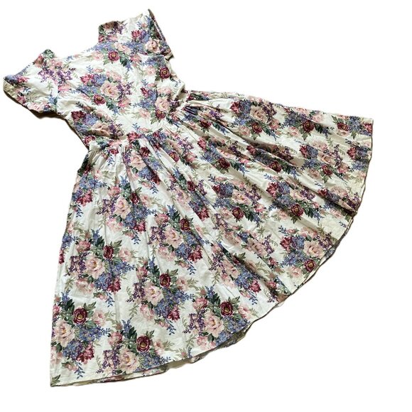 Cannes Collection Floral Maxi Dress w/ Belt Short Sleeves Drop Waist Vintage 90s - Picture 11 of 13